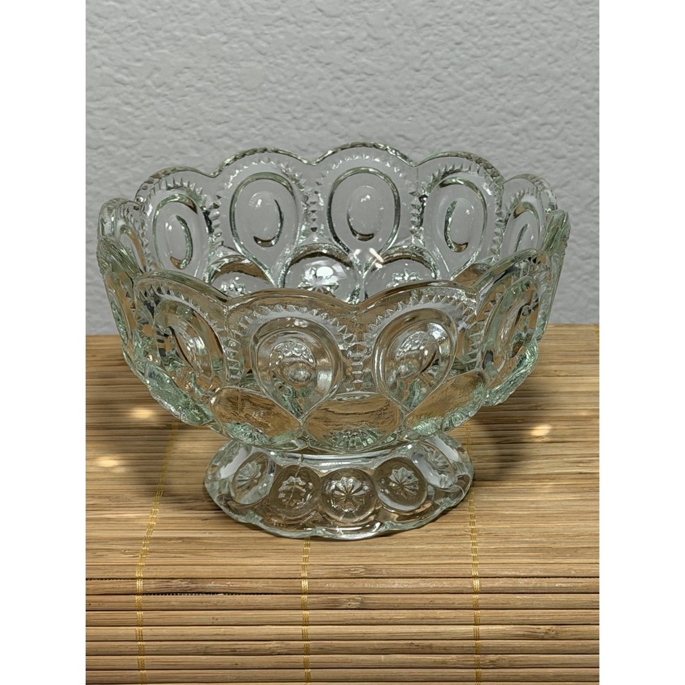 Vintage LE Smith Moon, And Stars clear Glass Pedestal compote Bowl, Candy Dish - Picture 3 of 8